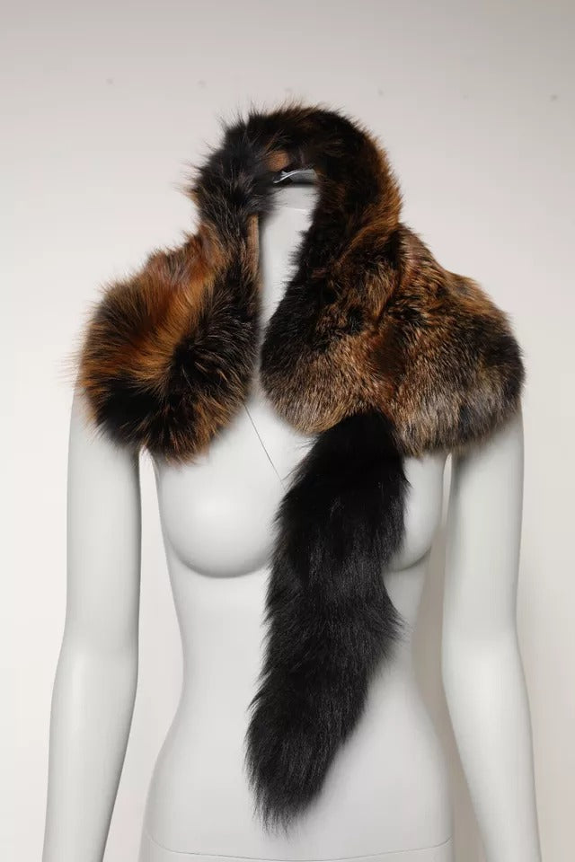 Bufanda de invierno de piel de zorro rojo marrón y calentador de cuello