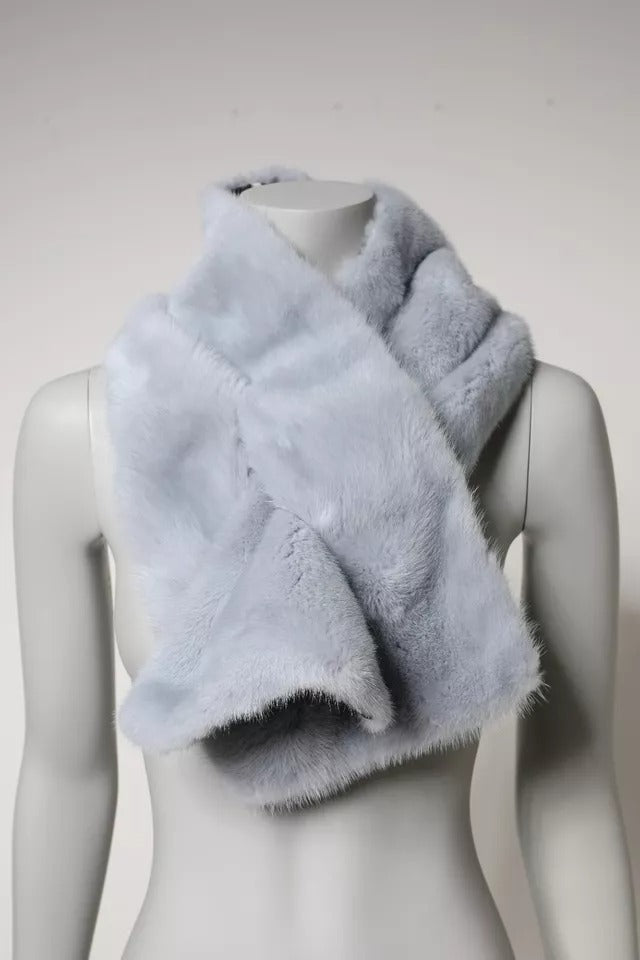 Bufanda de cuello de piel de visón azul claro