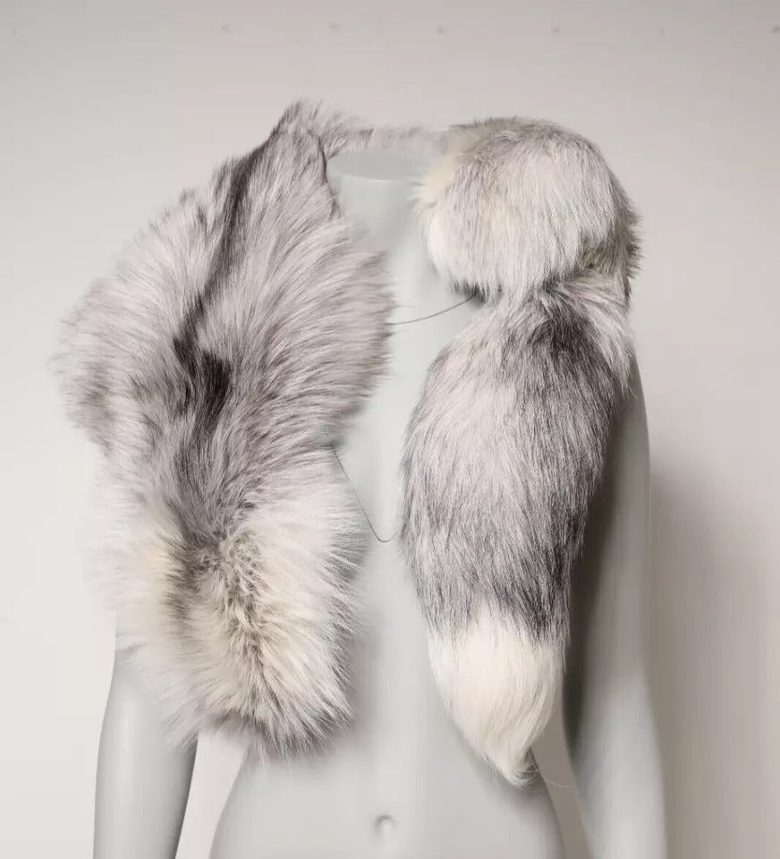 Bufanda de invierno cálida de piel de zorro blanco