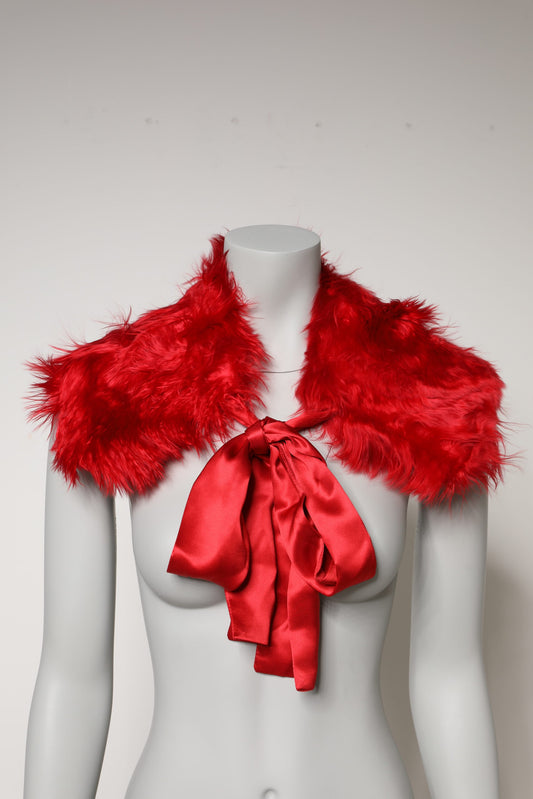Bufanda de invierno para mujer de piel de alpaca roja