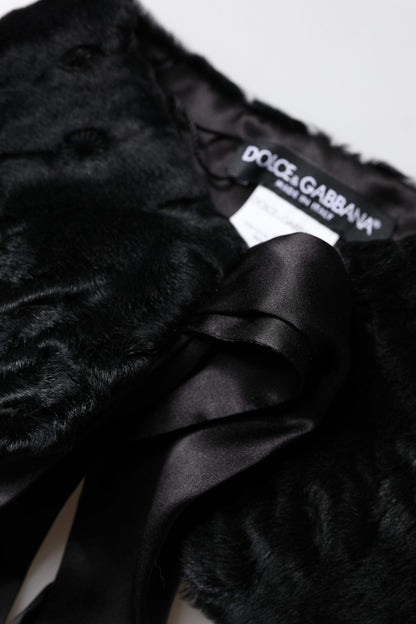 Bufanda de invierno para mujer de piel de cordero negra