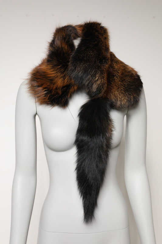 Bufanda de invierno de piel de zorro rojo marrón y calentador de cuello