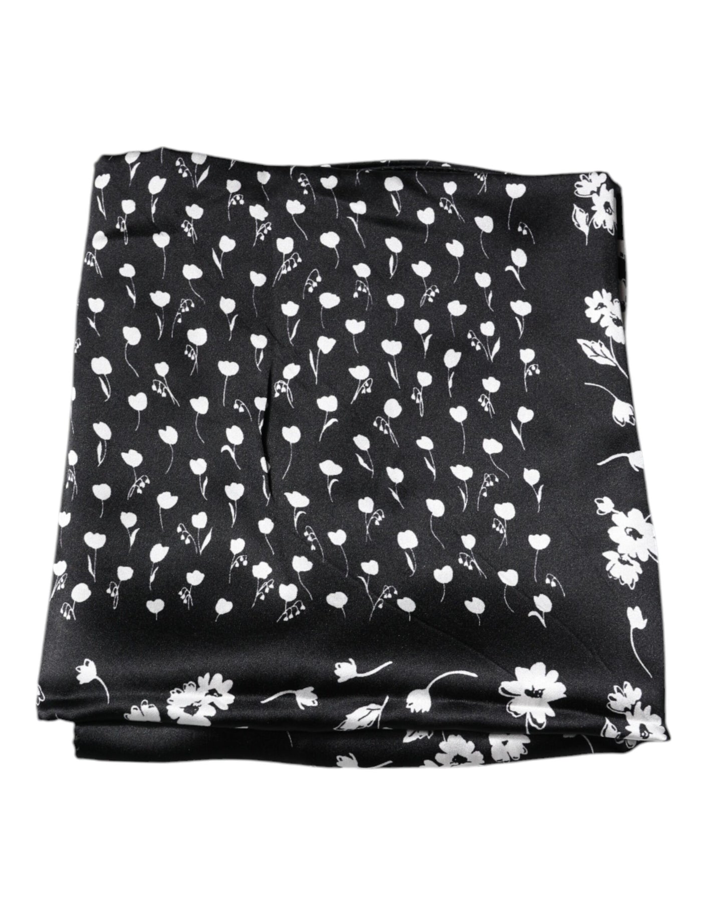 Bufanda chal cuadrada de seda con estampado floral negro