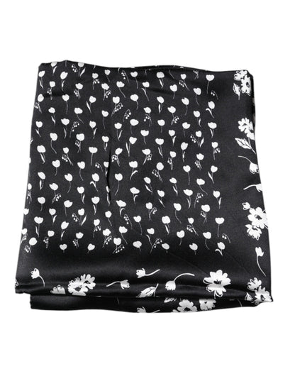 Bufanda chal cuadrada de seda con estampado floral negro