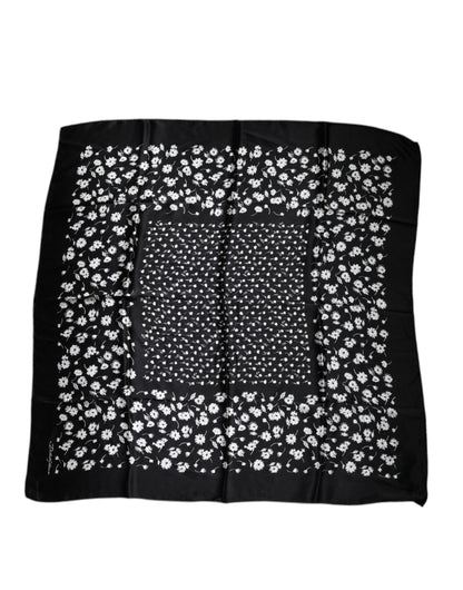 Bufanda chal cuadrada de seda con estampado floral negro