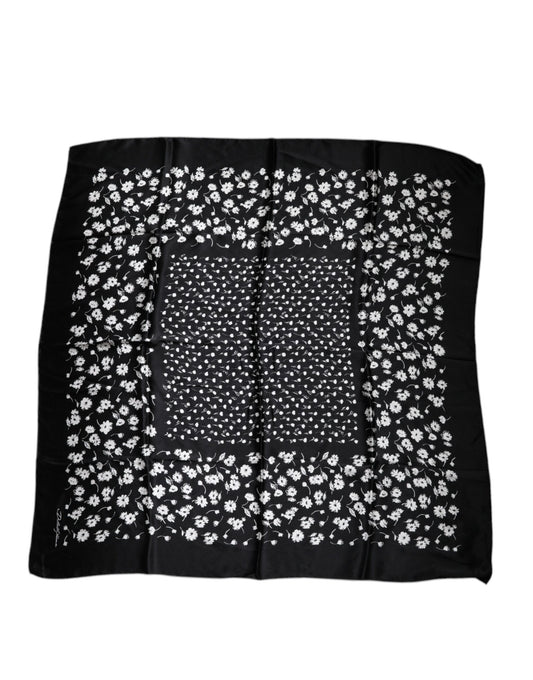 Bufanda chal cuadrada de seda con estampado floral negro