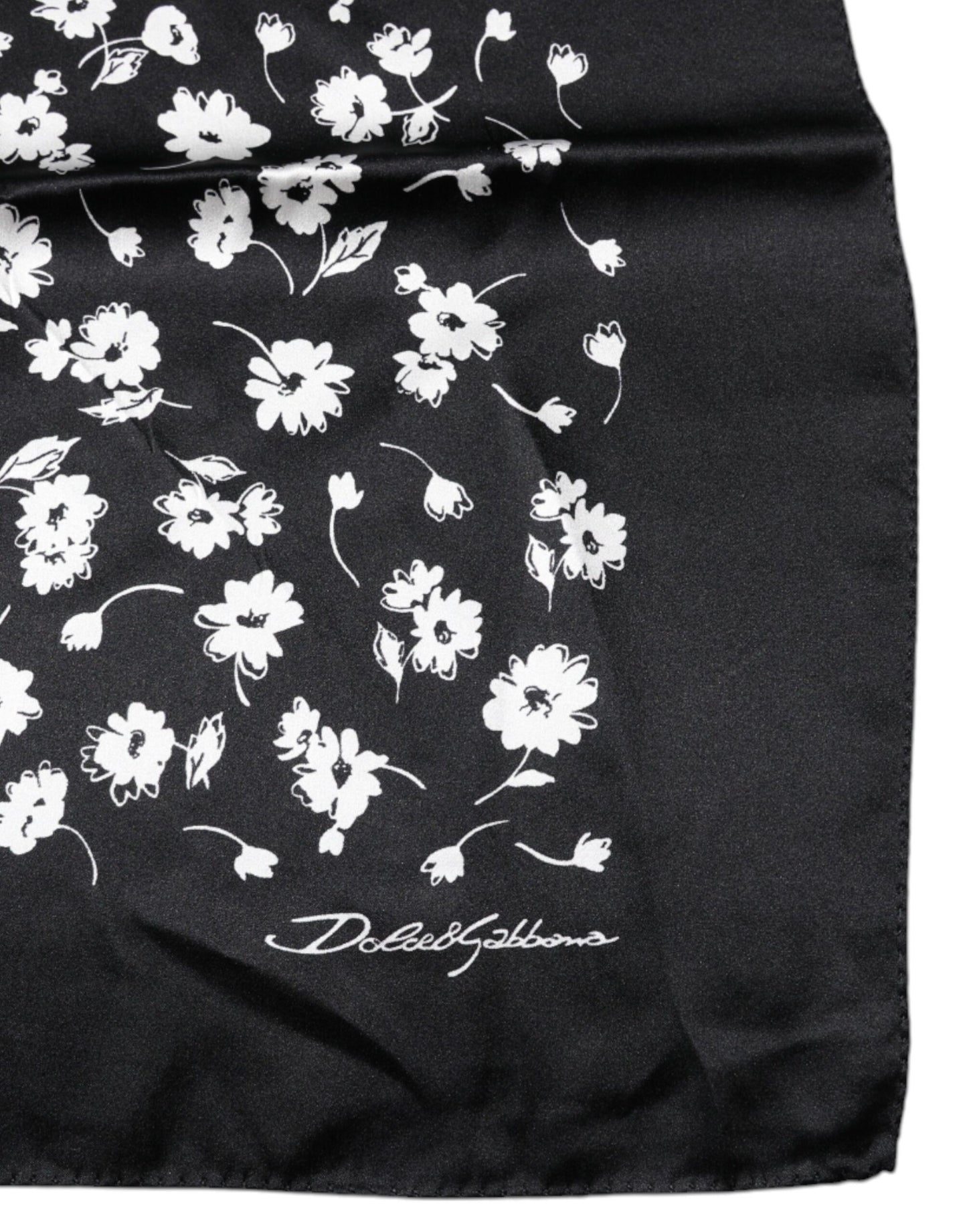 Bufanda chal cuadrada de seda con estampado floral negro