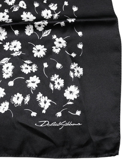 Bufanda chal cuadrada de seda con estampado floral negro