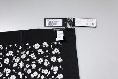 Bufanda chal cuadrada de seda con estampado floral negro