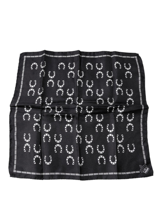 Pañuelo cuadrado de seda con diseño de herradura negra