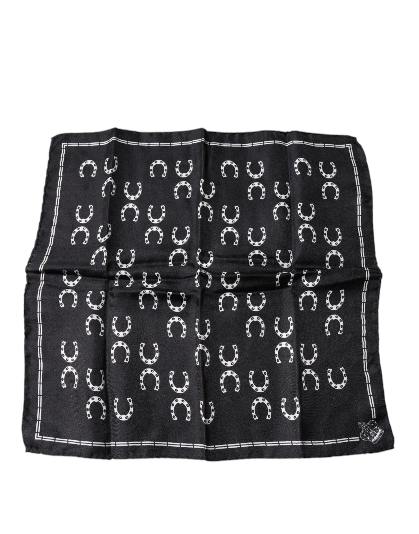 Pañuelo cuadrado de seda con diseño de herradura negra