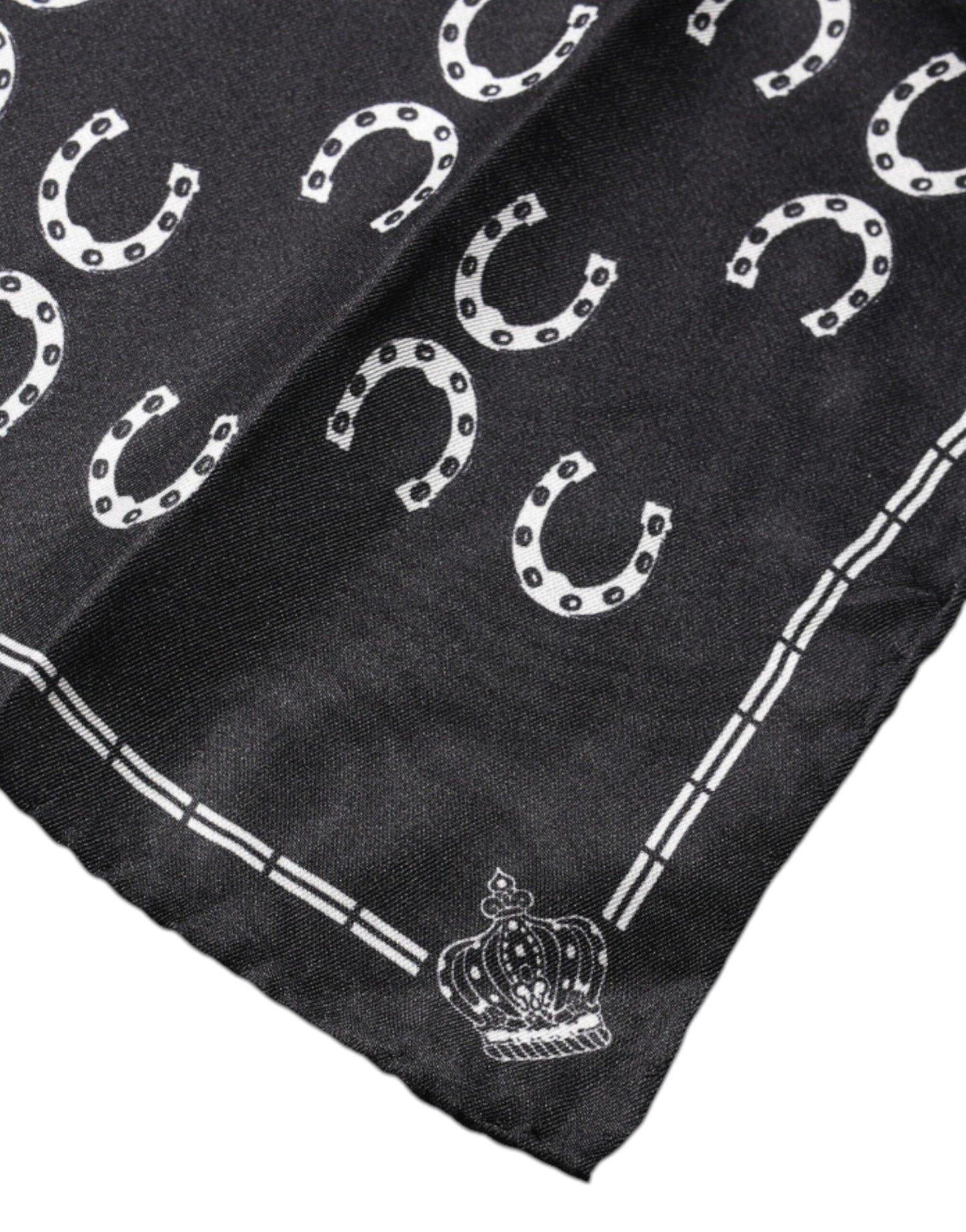 Pañuelo cuadrado de seda con diseño de herradura negra