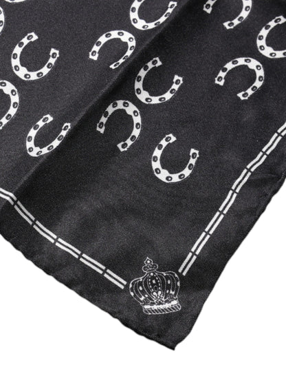 Pañuelo cuadrado de seda con diseño de herradura negra