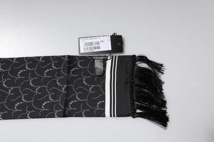 Bufanda tipo chal con flecos finos y estampado negro