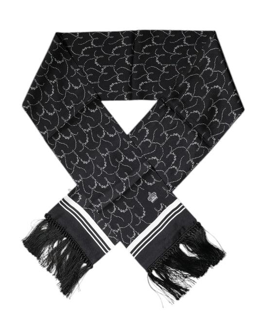 Bufanda tipo chal con flecos finos y estampado negro