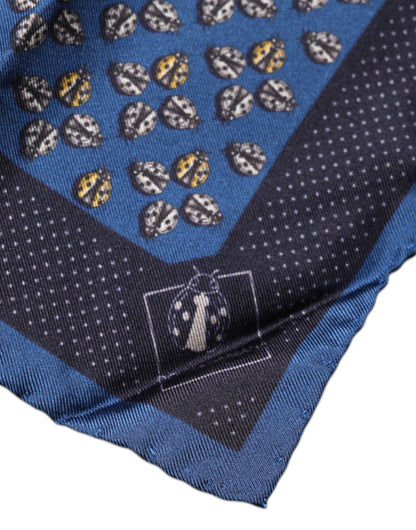 Pañuelo cuadrado de seda con diseño de mariquita azul