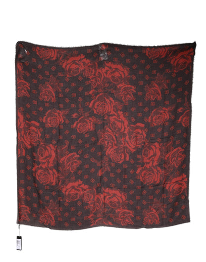 Bufanda chal modal con estampado floral negro y rojo