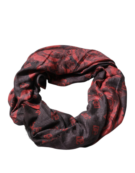 Bufanda chal modal con estampado floral negro y rojo