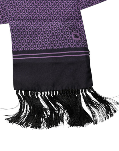 Pañuelo para el cuello con flecos de seda fantasía morada