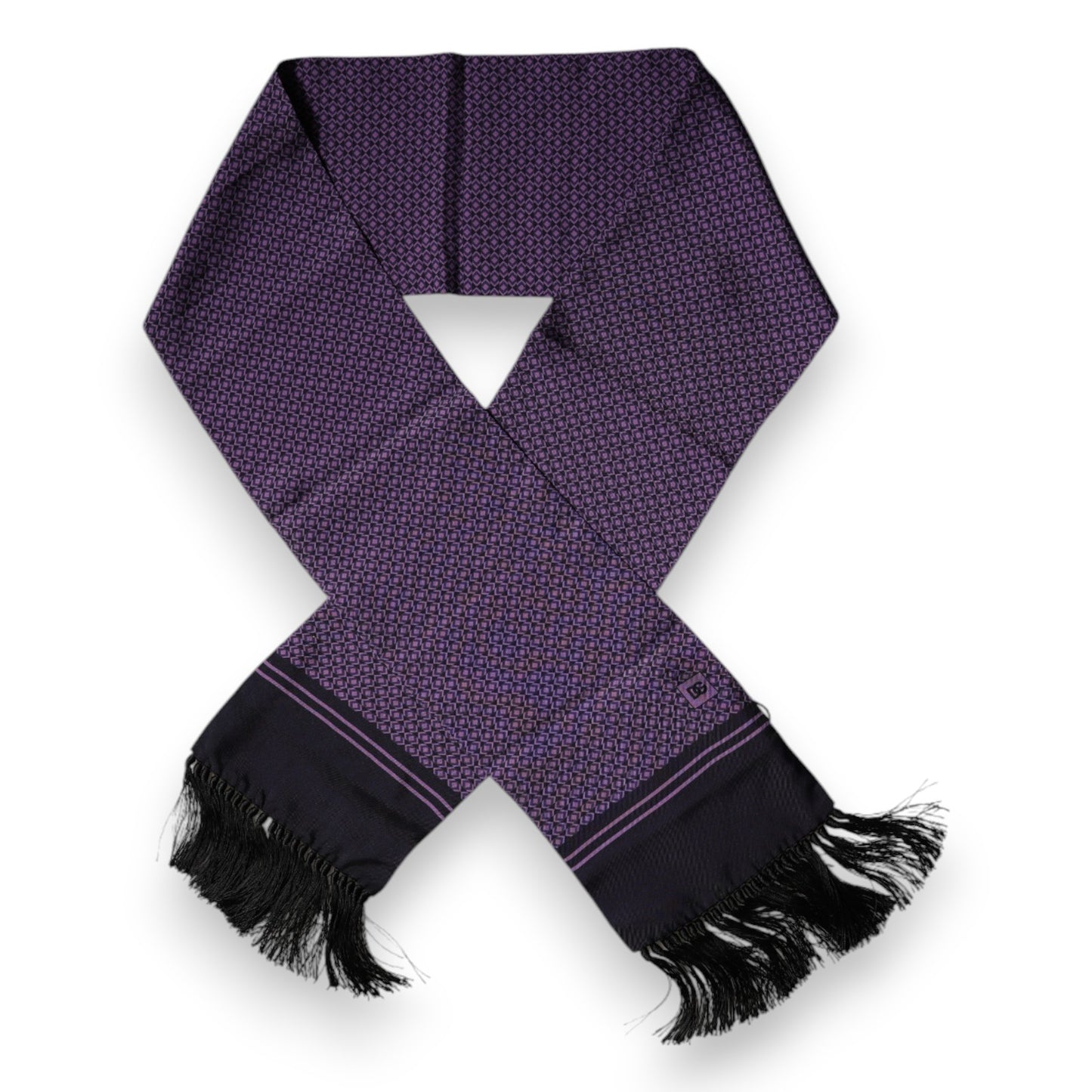 Pañuelo para el cuello con flecos de seda fantasía morada