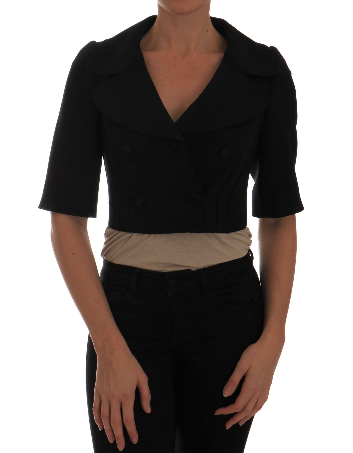 Blazer cruzado corto negro elegante