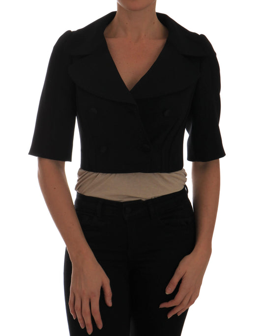 Blazer cruzado corto negro elegante