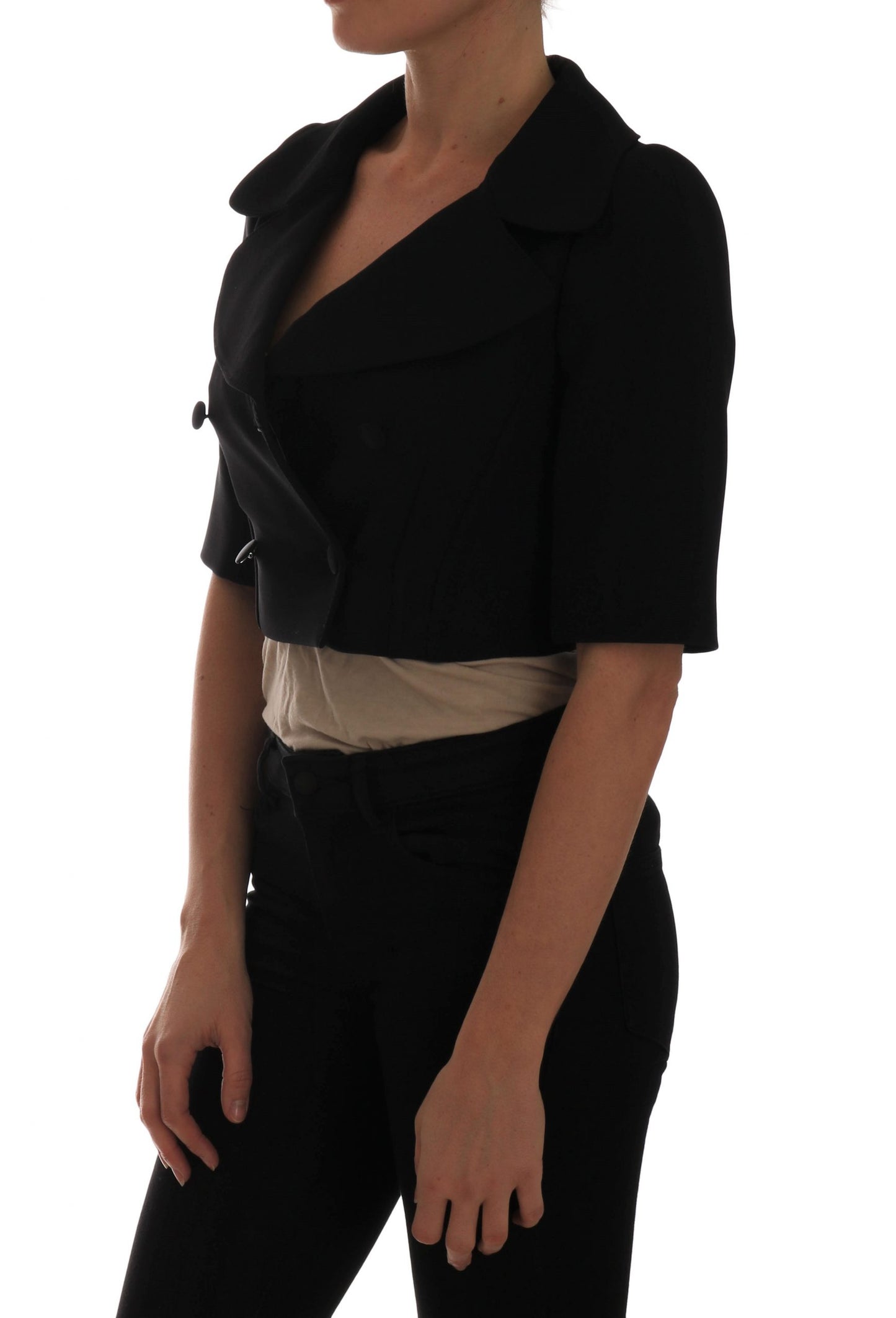 Blazer cruzado corto negro elegante
