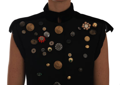 Chaleco estilo militar negro adornado
