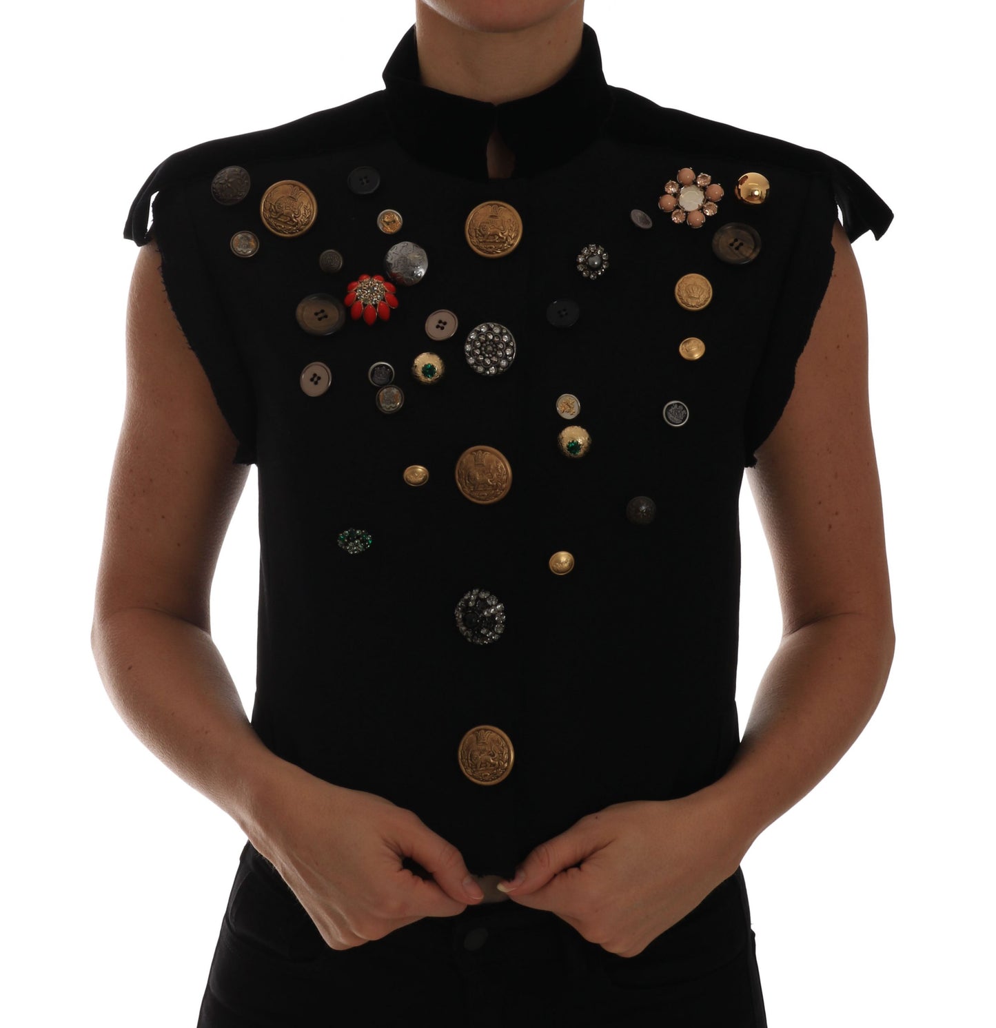 Chaleco estilo militar negro adornado
