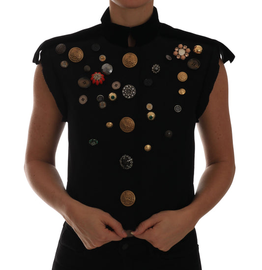 Chaleco estilo militar negro adornado