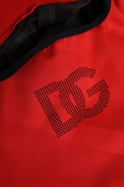 Pasamontañas de ala ancha de poliéster con logotipo rojo