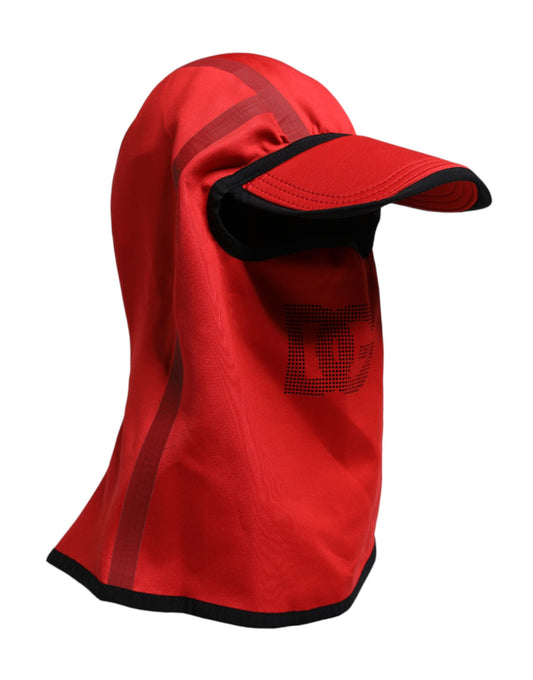 Pasamontañas de ala ancha de poliéster con logotipo rojo