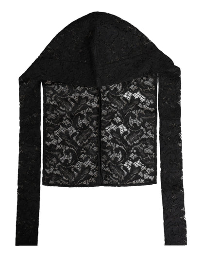 Sombrero de encaje floral negro para envolver toda la cabeza