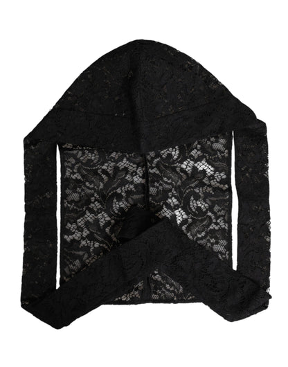 Sombrero de encaje floral negro para envolver toda la cabeza