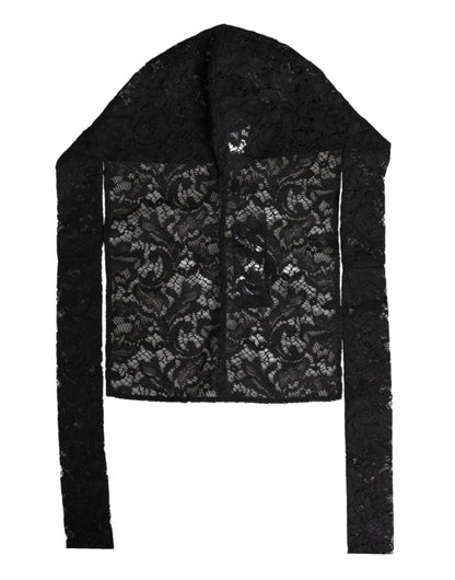 Sombrero de encaje floral negro para envolver toda la cabeza
