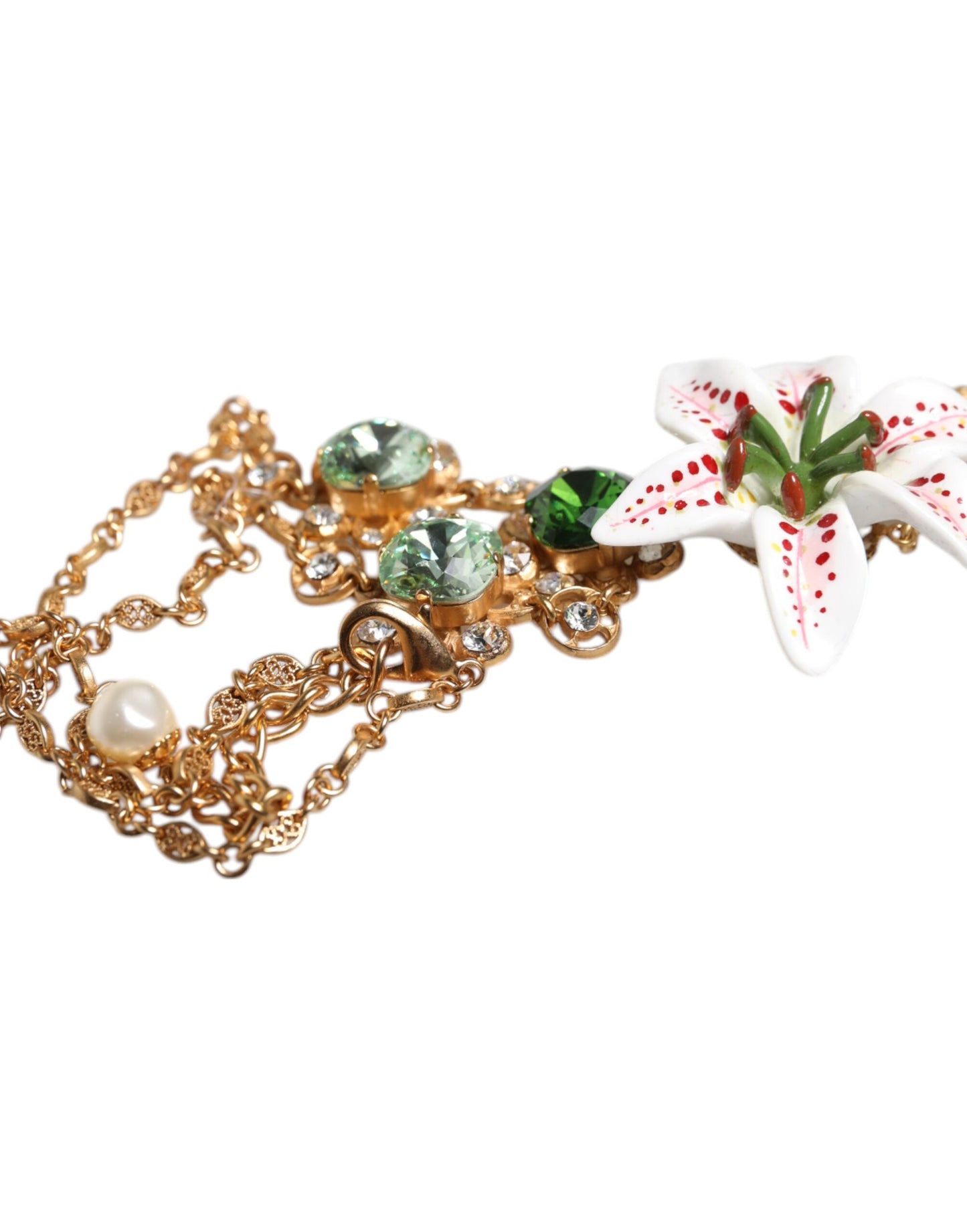 Collar con colgante de corazón sagrado de cristal de lirio de latón dorado