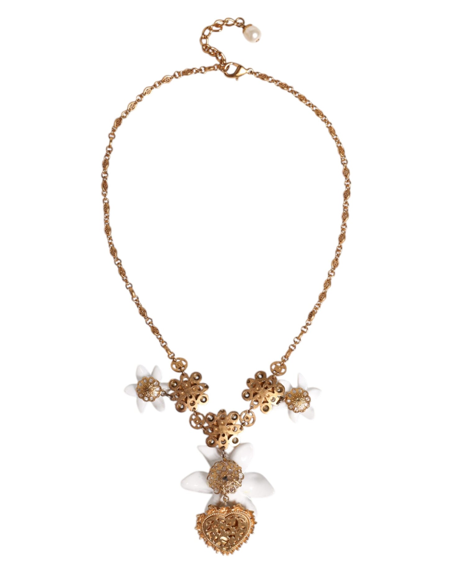 Collar con colgante de corazón sagrado de cristal de lirio de latón dorado