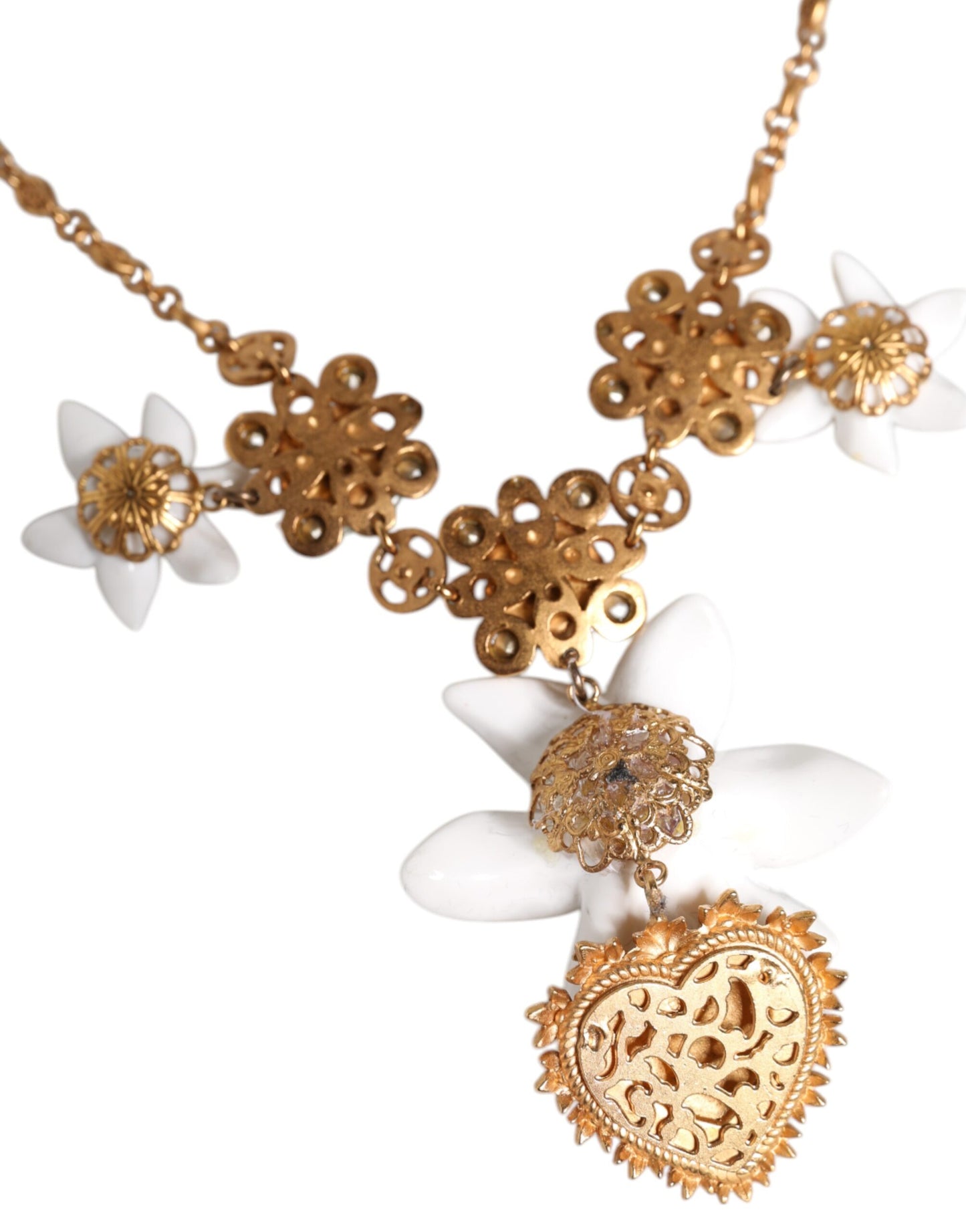 Collar con colgante de corazón sagrado de cristal de lirio de latón dorado