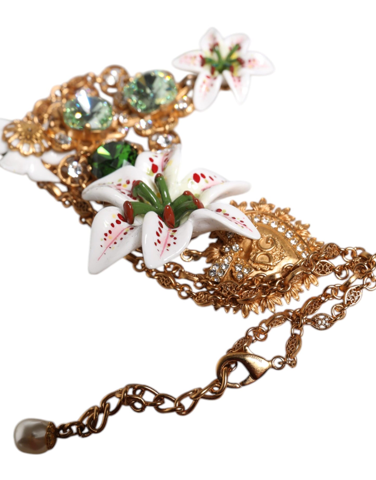 Collar con colgante de corazón sagrado de cristal de lirio de latón dorado