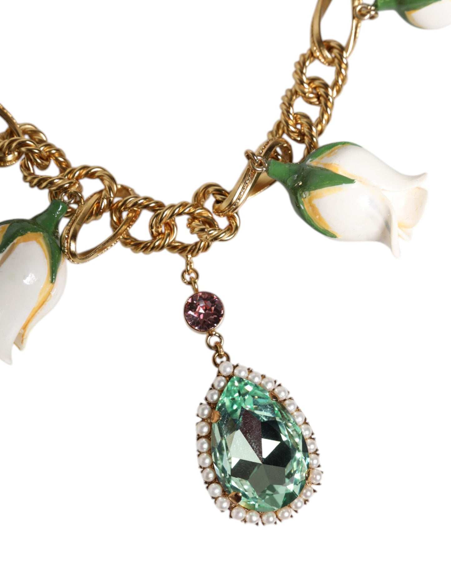Collar con colgante de flor de cristal y cadena corta de latón dorado