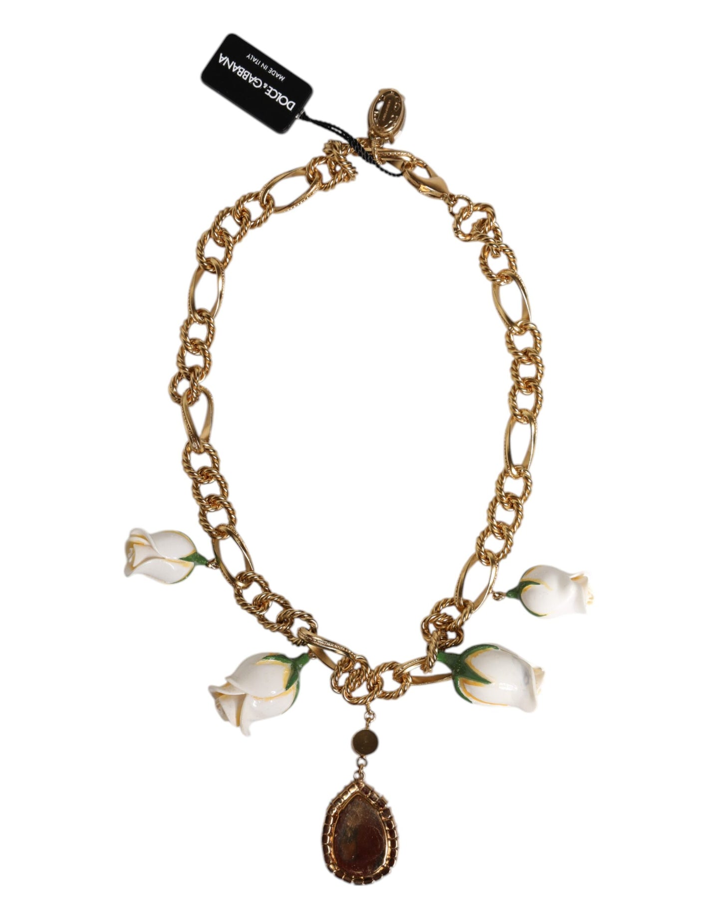 Collar con colgante de flor de cristal y cadena corta de latón dorado