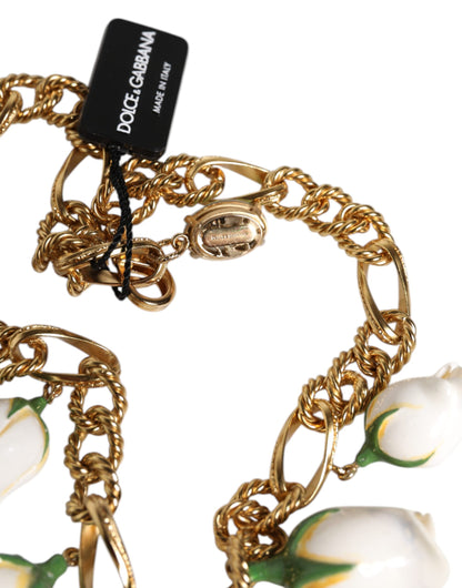 Collar con colgante de flor de cristal y cadena corta de latón dorado
