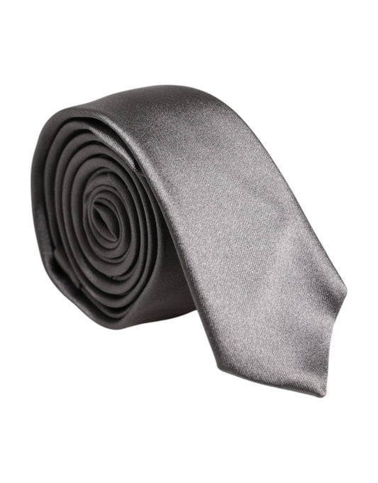 Corbata ajustable de seda plateada metalizada