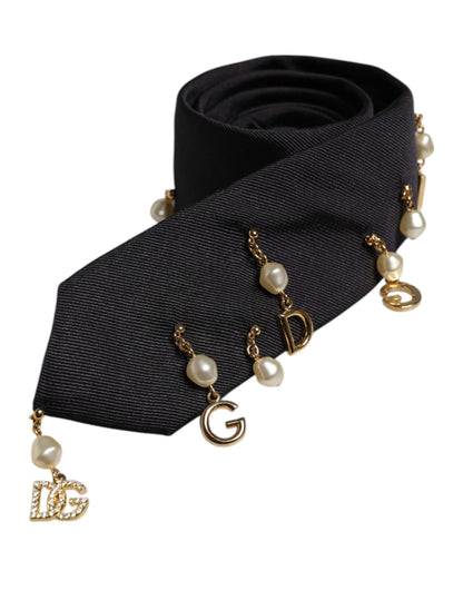 Black Logo Embellished Adjustable Necktie Tie