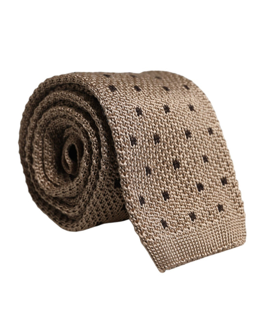 Corbata ajustable de seda con lunares beige
