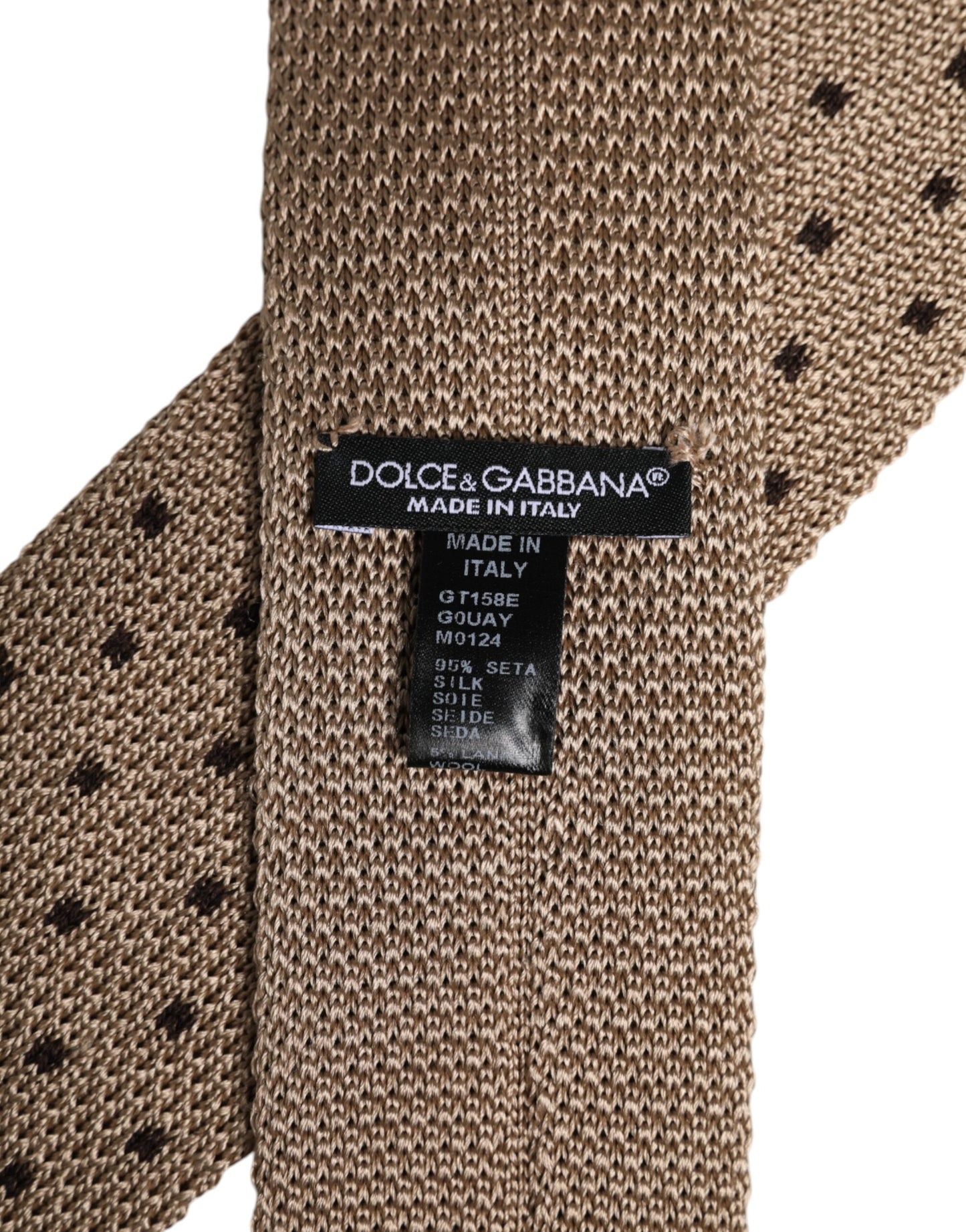 Corbata ajustable de seda con lunares beige