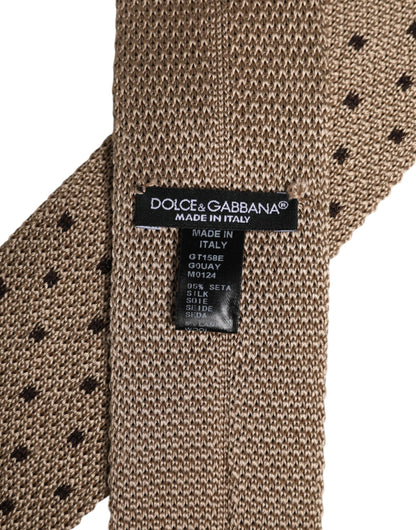 Corbata ajustable de seda con lunares beige