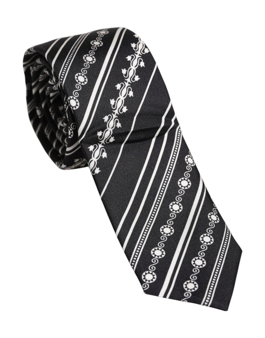 Corbata ajustable de seda con rayas blancas y negras