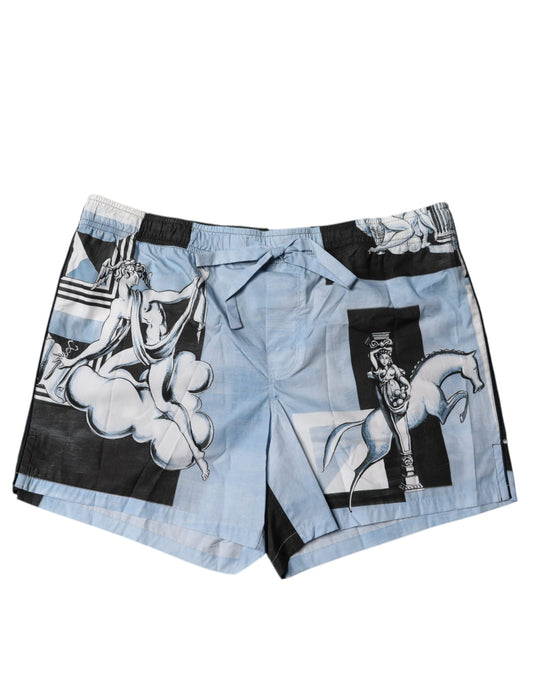 Pantalones cortos de algodón para hombre con estampado de estatua azul
