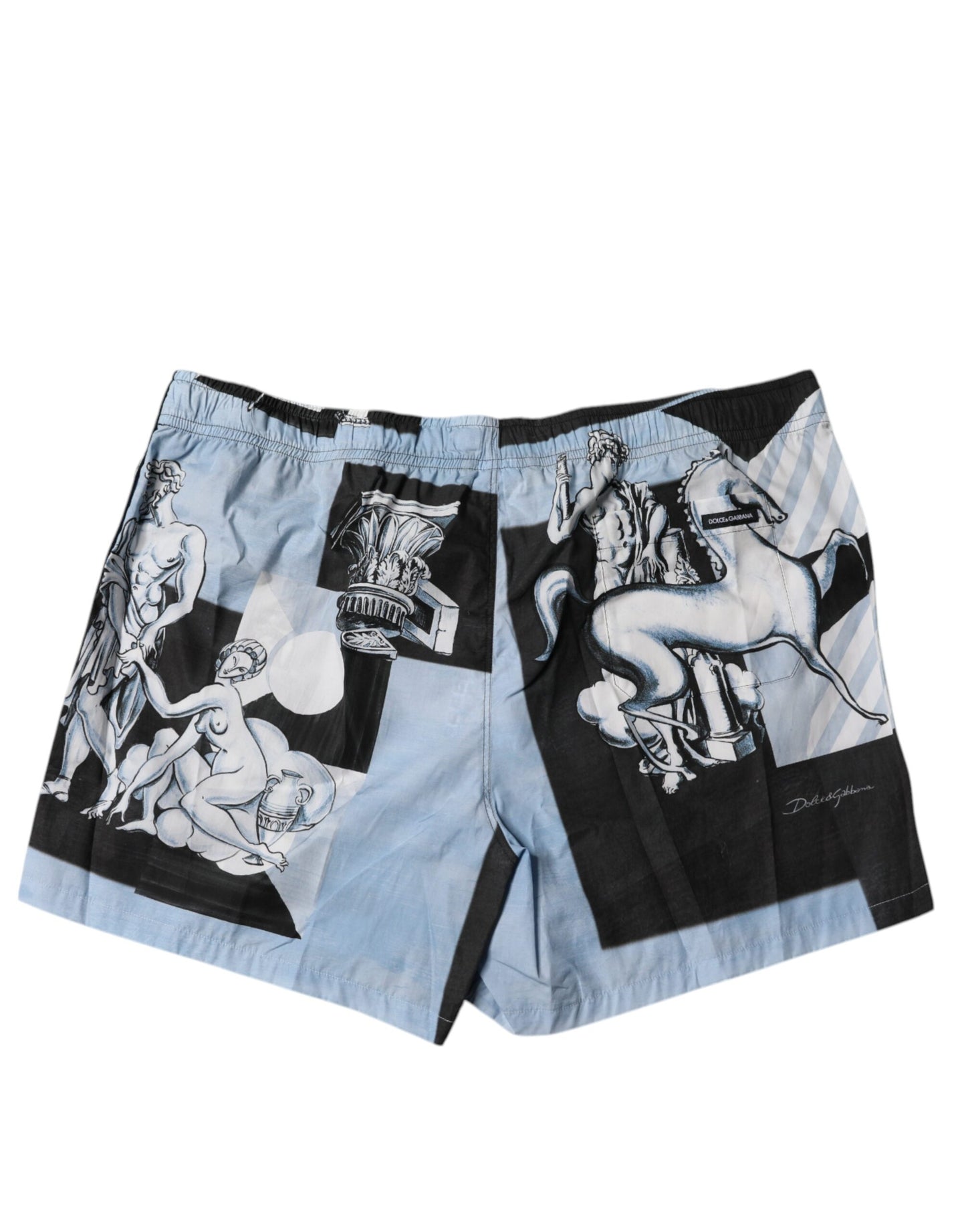 Pantalones cortos de algodón para hombre con estampado de estatua azul